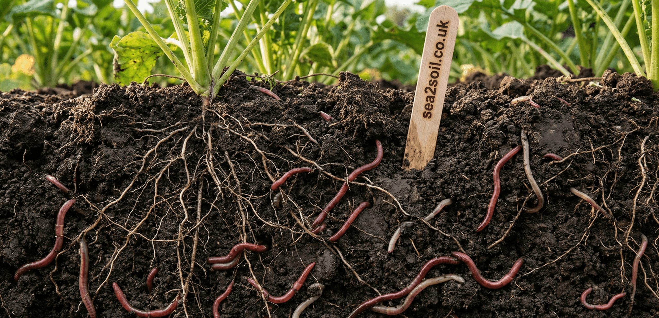 Life under the soil. Cross section of healthy soil because of the Sea2Soil product